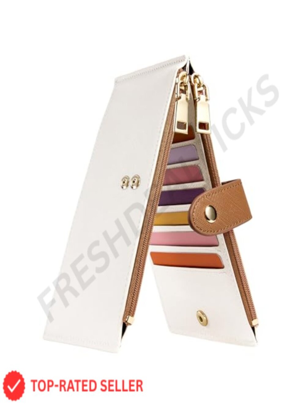 Genuine Leather RFID Blocking Bifold Wallet for Women with 15 Card Slots